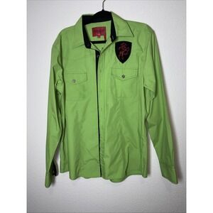 PATRONCITO Men's Saint Embroidered Button-up Shirt Metallic, Western Size L USA